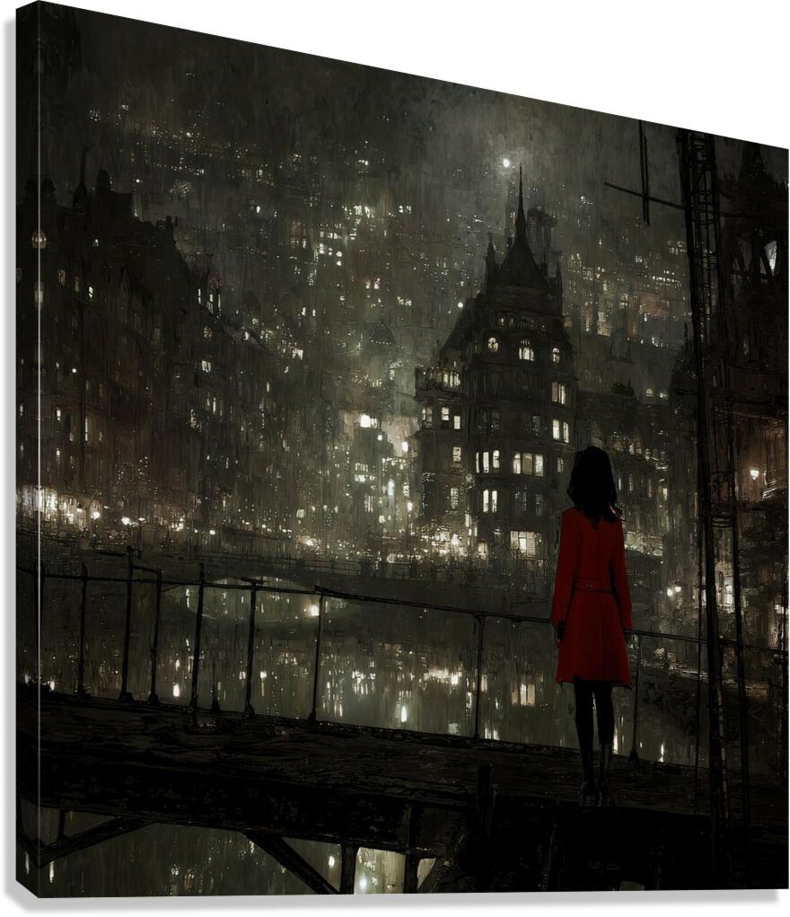 The Girl in Red at the Edge of Night Canvas Print