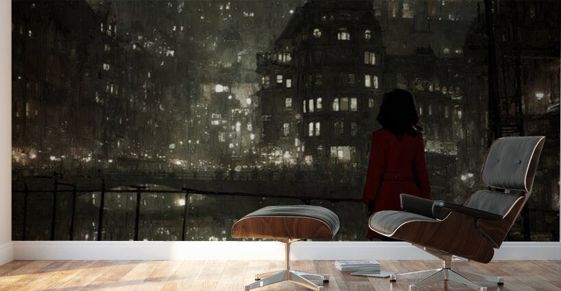 The Girl in Red at the Edge of Night Wall Murals